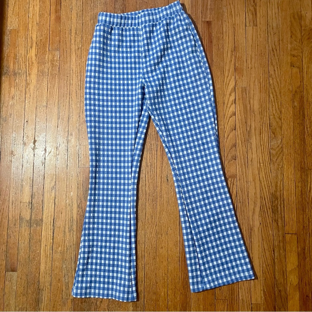 Urban outfitters blue checkered crop kick flare stretch pants